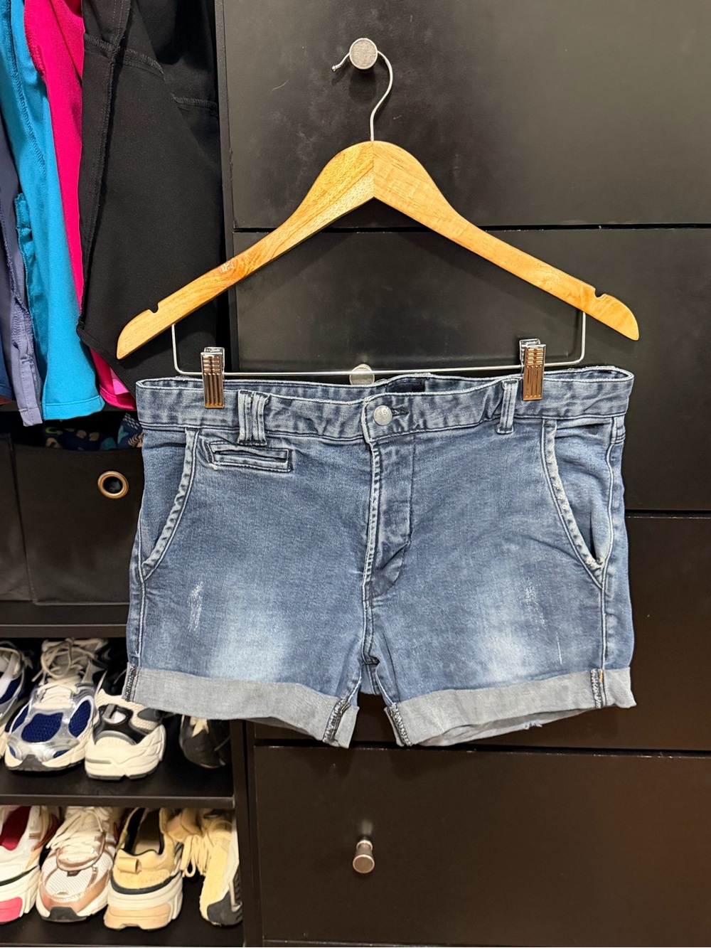 PSR Classic Roll-Cuff Denim Shorts in Light Blue